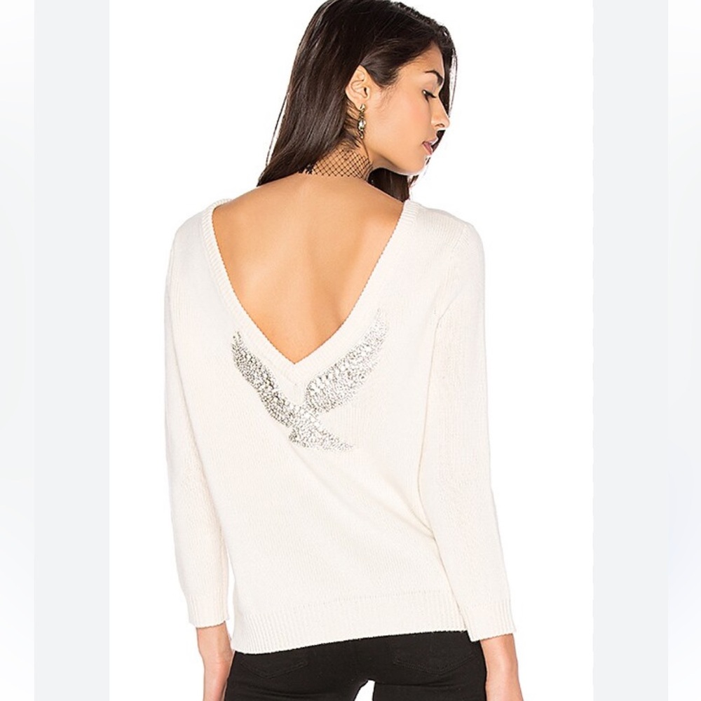 Deep V-Neck Sweater cream with Decorative Back Design